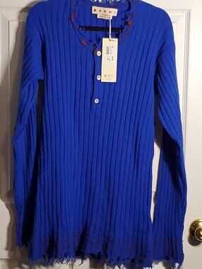 100% Authentic Marni Men’s Ribbed Long-Sleeve Sweater - Royal Blue Size 50-Large